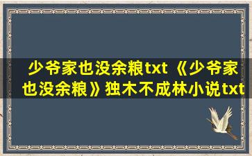 少爷家也没余粮txt 《少爷家也没余粮》独木不成林小说txt全集免费下载